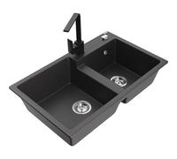 Mexen Tomas fregadero de granito de 2 compartimentos con grifo de cocina Rita, negro moteado - 6516-76-670300-70 17941 5905315021298