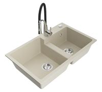 Mexen Tomas fregadero de granito de 2 senos con grifo de cocina Aster, beige - 6516-69-73450-07 19331 5905315048042