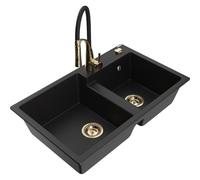 Mexen Tomas fregadero de granito de 2 senos con grifo de cocina Aster, negro - 6516-77-73450-57-G 19358 5905315048363