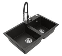 Mexen Tomas fregadero de granito de 2 senos con grifo de cocina Aster, negro/dorado metálico - 6516-75-73450-07 19346 5905315048226