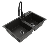Mexen Tomas fregadero de granito de 2 senos con grifo de cocina Aster, negro/dorado metálico - 6516-75-73450-70-B 19350 5905315048264