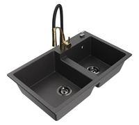 Mexen Tomas fregadero de granito de 2 senos con grifo de cocina Aster, negro moteado - 6516-76-73450-57-B 19354 5905315048318
