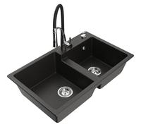 Mexen Tomas fregadero de granito de 2 senos con grifo de cocina Aster, negro/oro metálico - 6516-75-73450-07 19346 5905315048226