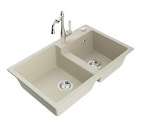 Mexen Tomas fregadero de granito de 2 senos con grifo de cocina Carla, beige - 6516-69-670700-00 18585 5905315041586