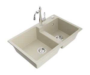 Mexen Tomas fregadero de granito de 2 senos con grifo de cocina Carla, beige - 6516-69-670700-00 18585 5905315041586
