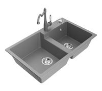 Mexen Tomas fregadero de granito de 2 senos con grifo de cocina Carla, gris - 6516-71-670700-71 18600 5905315041661