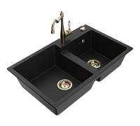 Mexen Tomas fregadero de granito de 2 senos con grifo de cocina Carla, negro - 6516-77-670700-50 18686 5905315041821