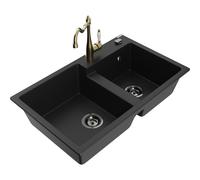 Mexen Tomas fregadero de granito de 2 senos con grifo de cocina Carla, negro - 6516-77-670700-50-B 18688 5905315041838