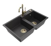 Mexen Tomas fregadero de granito de 2 senos con grifo de cocina Carla, negro moteado - 6516-76-670700-50 18674 5905315041777
