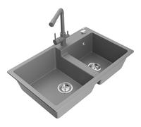 Mexen Tomas fregadero de granito de 2 senos con grifo de cocina Duero, gris - 6516-71-671600-71 18733 5905315026293