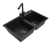 Mexen Tomas fregadero de granito de 2 senos con grifo de cocina Duero, negro - 6516-77-671600-70-B 18787 5905315026484