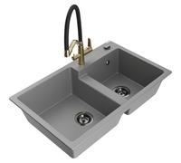 Mexen Tomas fregadero de granito de 2 senos con grifo de cocina Duo, gris - 6516-71-671701-57-B 22969 5905315054852