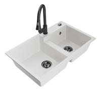 Mexen Tomas fregadero de granito de 2 senos con grifo de cocina Elia, blanco - 6516-20-670101-70 20089 5905315031327