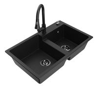 Mexen Tomas fregadero de granito de 2 senos con grifo de cocina Elia, negro - 6516-77-670101-70-B 20117 5905315031600