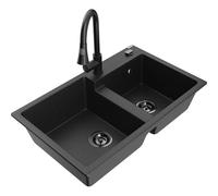 Mexen Tomas fregadero de granito de 2 senos con grifo de cocina Elia, negro/plateado metálico - 6516-73-670101-70-B 20102 5905315031457