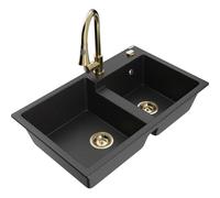 Mexen Tomas fregadero de granito de 2 senos con grifo de cocina Elia, negro/plateado metálico - 6516-73-670101-50 20100 5905315031433