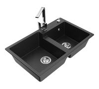 Mexen Tomas fregadero de granito de 2 senos con grifo de cocina Rita, negro/metálico plateado - 6516-73-670300-00 17907 5905315021182