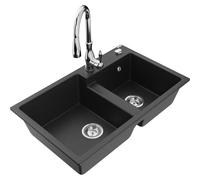 Mexen Tomas fregadero de granito de 2 senos con grifo de cocina Savita, negro/plata metálica - 6516-73-672601-00 18113 5905315036537