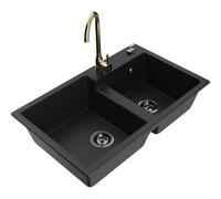 Mexen Tomas fregadero de granito de 2 senos con grifo de cocina Telma, negro - 6516-77-670200-50-B 18697 5905315016225