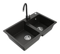 Mexen Tomas fregadero de granito de 2 senos con grifo de cocina Telma, negro/dorado metálico - 6516-75-670200-70 18663 5905315016133