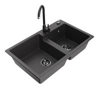 Mexen Tomas fregadero de granito de 2 senos con grifo de cocina Telma, negro moteado - 6516-76-670200-70-B 18685 5905315016188