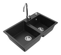 Mexen Tomas fregadero de granito de 2 senos con grifo de cocina Telma, negro/plateado metálico - 6516-73-670200-00 18656 5905315016065