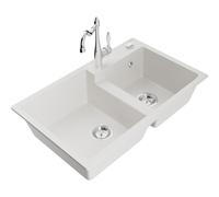 Mexen Tomas fregadero de granito de 2 tazones con grifo de cocina Carla, blanco - 6516-20-670700-00 18574 5905315041548