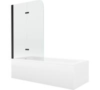 Mexen Vega Bañera rectangular 160 x 70 cm con cabina y pantalla de 2 hojas 80 cm, transparente, negro - 550116070X9008027000 13102 5907709162631