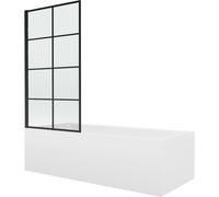 Mexen Vega bañera rectangular 170 x 70 cm con revestimiento y mampara de 1 hoja 80 cm, diseño negro fijo 13165 5907709162884