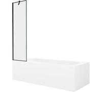 Mexen Vega bañera rectangular de 180 x 80 cm con revestimiento y mampara de 1 hoja de 50 cm, patrón negro 22395 5905315205834