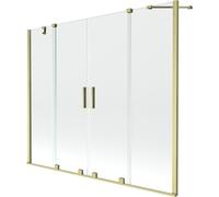 Mexen Velar Duo mampara de bañera de 2 paneles correderos 200 x 150 cm, transparente, oro cepillado - 896-200-000-02-55 24708 5905315222039