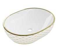 Mexen Viki lavabo sobre encimera 48 x 35 cm, blanco/dorado patrón de rejilla - 21054809 21884 5907709156791