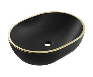 Mexen Viki lavabo sobre encimera 48 x 35 cm, negro mate/borde dorado - 21054875 21890 5907709156838