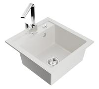 Mexen Vito fregadero de cocina de granito de 1 cámara con grifo Rita, blanco - 6503-20-670300-00 16962 5905315017536