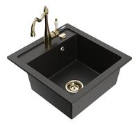 Mexen Vito fregadero de granito de 1 cámara con grifo de cocina Carla, negro/dorado metálico - 6503-75-670700-50 16564 5905315038197