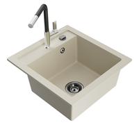 Mexen Vito fregadero de granito de 1 compartimento con grifo de cocina Flora, beige - 6503-69-670401-07-B 19990 5905315057051