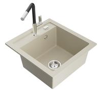 Mexen Vito fregadero de granito de 1 compartimento con grifo de cocina Flora, beige - 6503-69-670401-07 19987 5905315057044