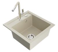 Mexen Vito fregadero de granito de 1 compartimento con grifo de cocina Flora, beige - 6503-69-670401-09 19994 5905315057068