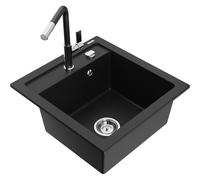Mexen Vito fregadero de granito de 1 compartimento con grifo de cocina Flora, negro - 6503-77-670401-07 20056 5905315057402
