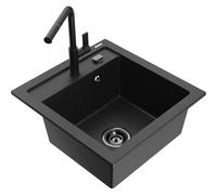 Mexen Vito fregadero de granito de 1 compartimento con grifo de cocina Flora, negro/metálico plateado - 6503-73-670401-70-B 20026 5905315057228