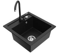 Mexen Vito fregadero de granito de 1 compartimento con grifo de cocina Telma, negro - 6503-77-670200-70 6176 5907709189393