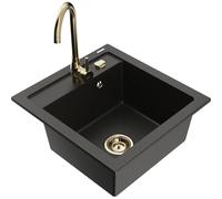 Mexen Vito fregadero de granito de 1 compartimento con grifo de cocina Telma, negro/dorado metálico - 6503-75-670200-50 6170 5907709189331