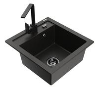 Mexen Vito fregadero de granito de 1 cuba con grifo de cocina Rita, negro/metálico dorado - 6503-75-670300-70-B 17038 5905315017734