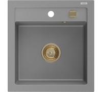 Mexen Vito fregadero de granito de 1 cubeta 520 x 490 mm, gris, sifón dorado - 6503521000-71-G 16140 5905315011503