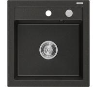 Mexen Vito fregadero de granito de 1 cubeta 520 x 490 mm, negro/dorado metálico, sifón cromado - 6503521000-75 3799 5907709193888