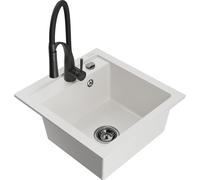 Mexen Vito fregadero de granito de 1 cubeta con grifo de cocina Aster, blanco - 6503-20-73450-70-B 18919 5905315043405