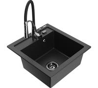 Mexen Vito fregadero de granito de 1 cubeta con grifo de cocina Aster, negro/plateado metálico - 6503-73-73450-07-B 18931 5905315043559