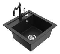 Mexen Vito fregadero de granito de 1 cubeta con grifo de cocina Carla, negro/plata metálica - 6503-73-670700-70 16562 5905315038180