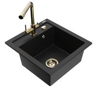 Mexen Vito fregadero de granito de 1 cubeta con grifo de cocina Duero, negro - 6503-77-671600-50 17086 5905315022936