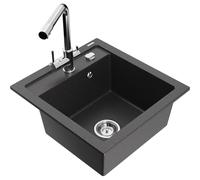 Mexen Vito fregadero de granito de 1 cubeta con grifo de cocina Duero, negro moteado - 6503-76-671600-00 17065 5905315022875
